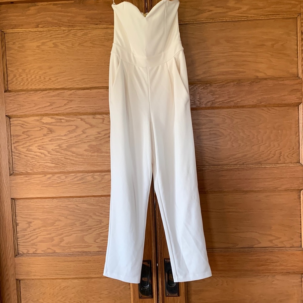 White strapless jumpsuit